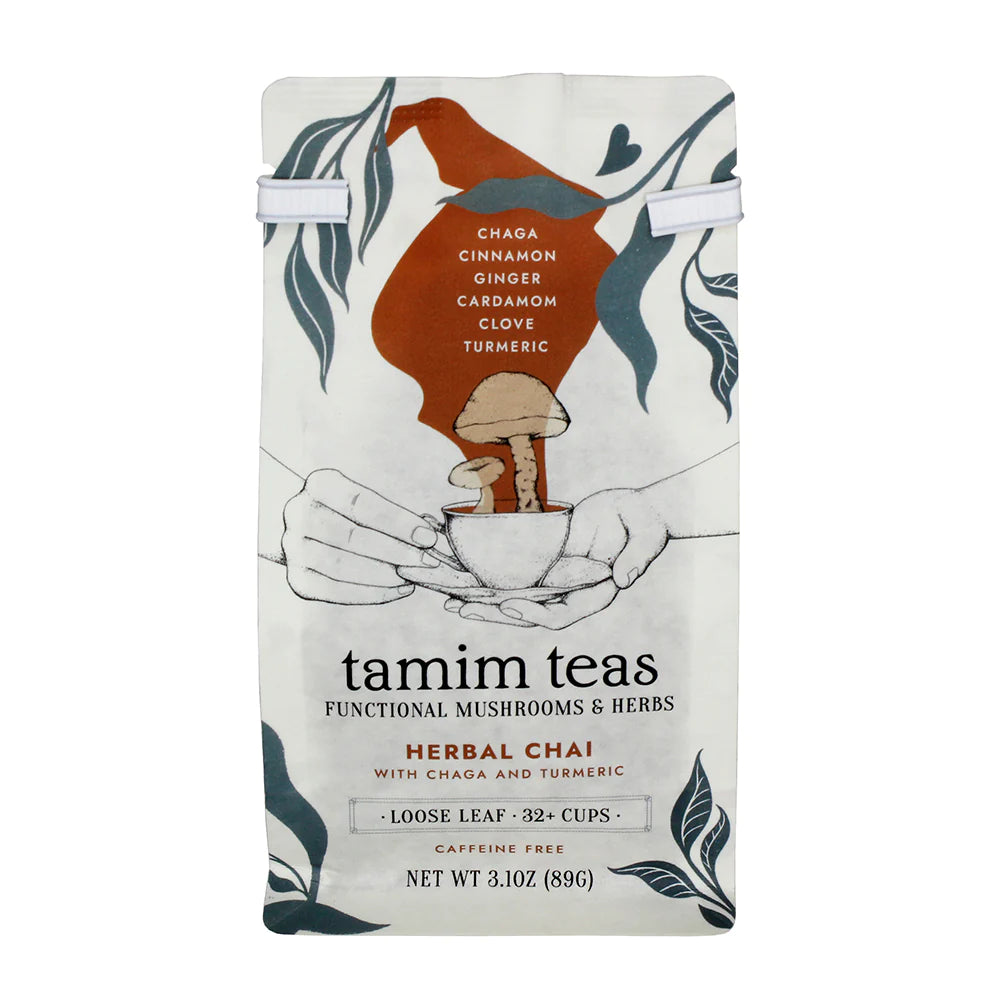 Tamim Teas – Chaga Chai Mushroom Tea (Caffeine-Free) – Chaga + Turmeric + Chai Spices – 79g – 32 Servings